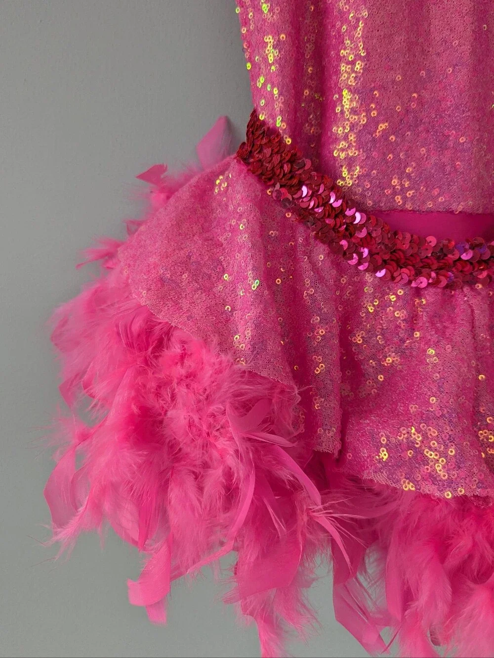 A Wish Come True Girls Hot Pink Sequin & Feathers Two Piece Skirt Dance Costume